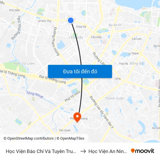 Học Viện Báo Chí Và Tuyên Truyền - 36 Xuân Thủy to Học Viện An Ninh Nhân Dân map