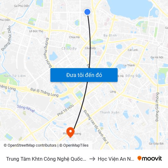 Trung Tâm Khtn Công Nghệ Quốc Gia - 18 Hoàng Quốc Việt to Học Viện An Ninh Nhân Dân map