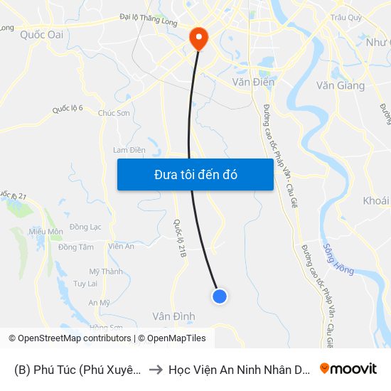 (B) Phú Túc (Phú Xuyên) to Học Viện An Ninh Nhân Dân map