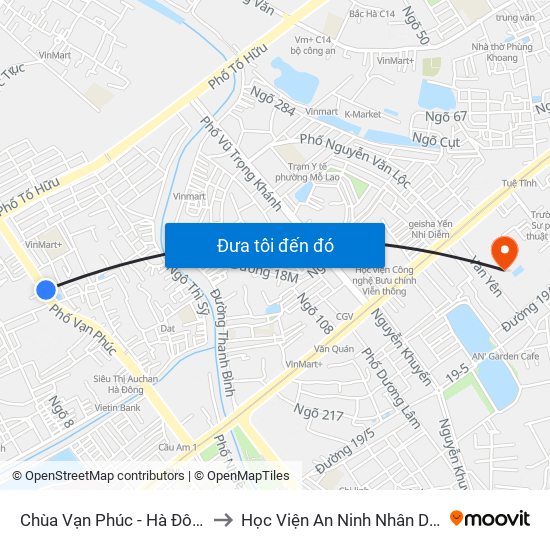 Chùa Vạn Phúc - Hà Đông to Học Viện An Ninh Nhân Dân map