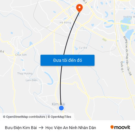 Bưu Điện Kim Bài to Học Viện An Ninh Nhân Dân map