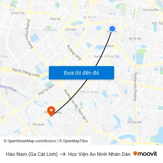 Hào Nam (Ga Cát Linh) to Học Viện An Ninh Nhân Dân map