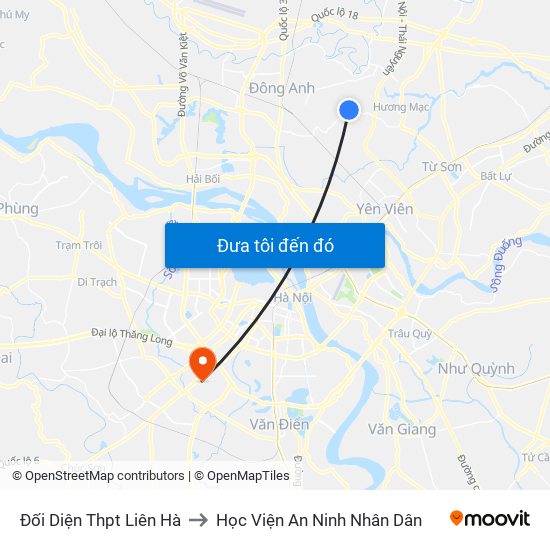 Đối Diện Thpt Liên Hà to Học Viện An Ninh Nhân Dân map