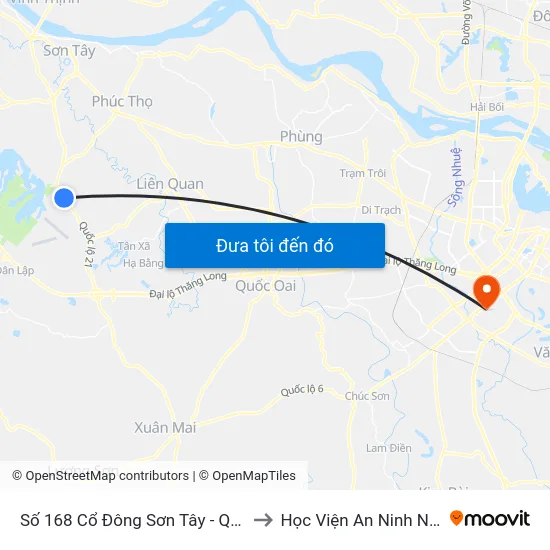 Số 168 Cổ Đông Sơn Tây - Quốc Lộ 21a to Học Viện An Ninh Nhân Dân map