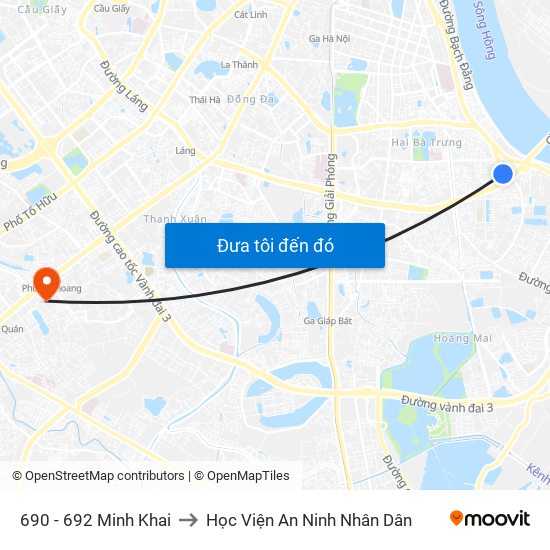 690 - 692 Minh Khai to Học Viện An Ninh Nhân Dân map