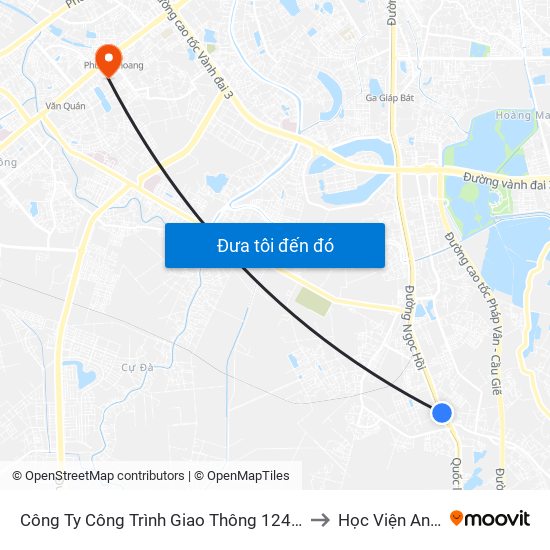 Công Ty Công Trình Giao Thông 124 (Km 12 + 500 Quốc Lộ 1a) - Ngọc Hồi to Học Viện An Ninh Nhân Dân map