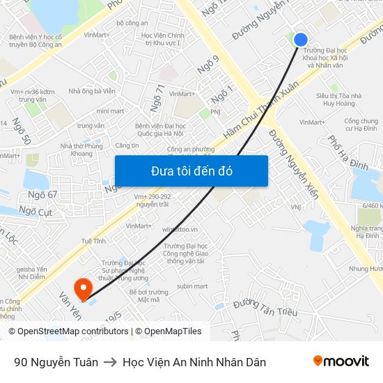 90 Nguyễn Tuân to Học Viện An Ninh Nhân Dân map
