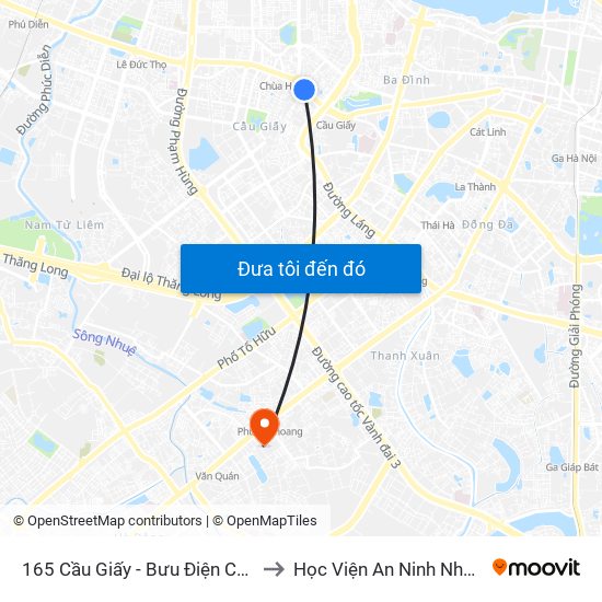 165 Cầu Giấy - Bưu Điện Cầu Giấy to Học Viện An Ninh Nhân Dân map