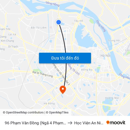 96 Phạm Văn Đồng (Ngã 4 Phạm Văn Đồng - Xuân Đỉnh) to Học Viện An Ninh Nhân Dân map