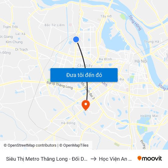 Siêu Thị Metro Thăng Long - Đối Diện Ngõ 599 Phạm Văn Đồng to Học Viện An Ninh Nhân Dân map