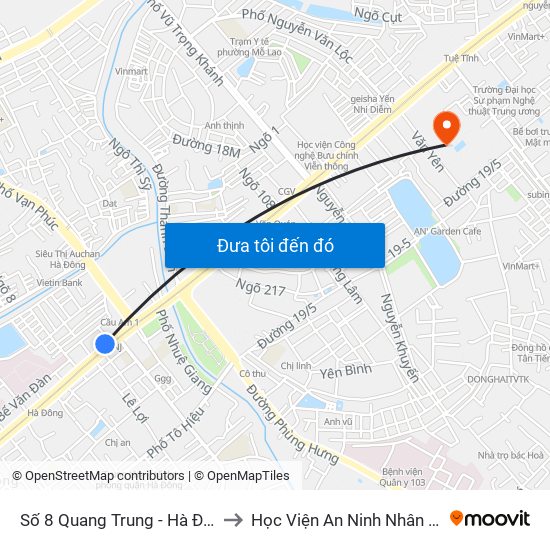 Số 8 Quang Trung - Hà Đông to Học Viện An Ninh Nhân Dân map