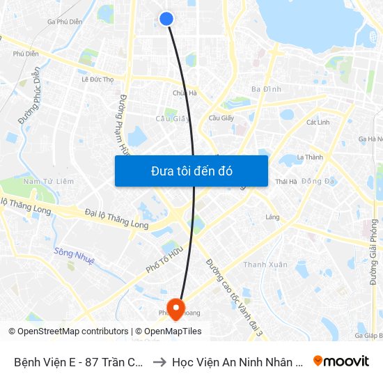 Bệnh Viện E - 87 Trần Cung to Học Viện An Ninh Nhân Dân map