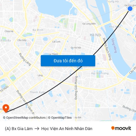 (A) Bx Gia Lâm to Học Viện An Ninh Nhân Dân map