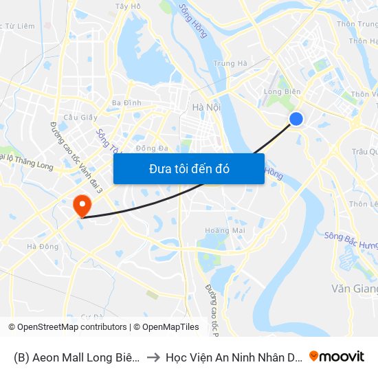 (B) Aeon Mall Long Biên - to Học Viện An Ninh Nhân Dân map