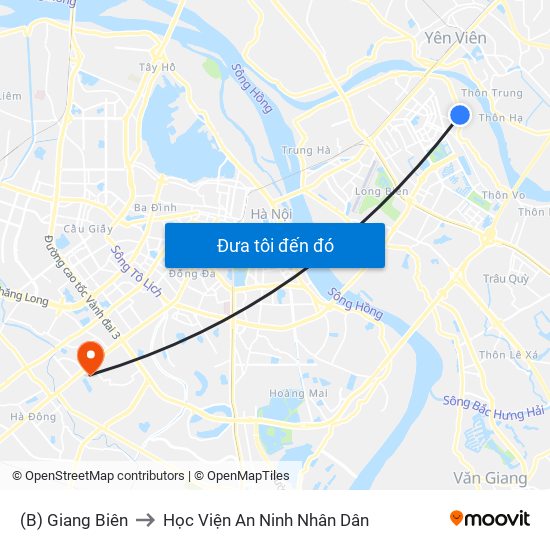 (B) Giang Biên to Học Viện An Ninh Nhân Dân map