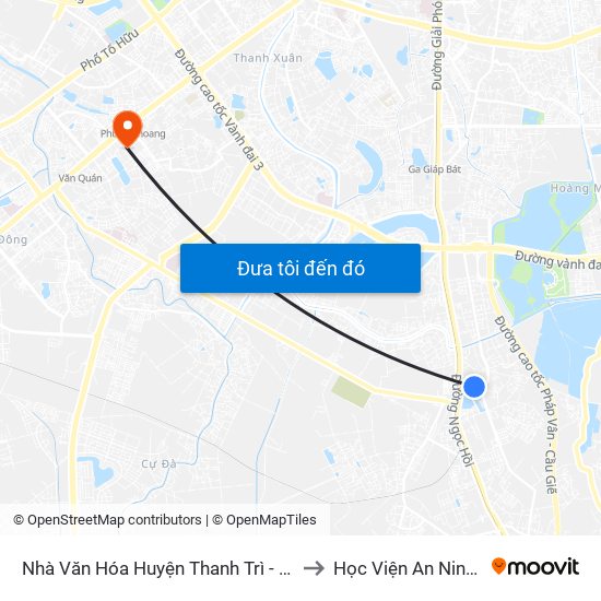 Nhà Văn Hóa Huyện Thanh Trì - Ngõ 405 Ngọc Hồi to Học Viện An Ninh Nhân Dân map