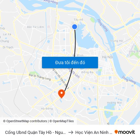 Cổng Ubnd Quận Tây Hồ - Nguyễn Hoàng Tôn to Học Viện An Ninh Nhân Dân map