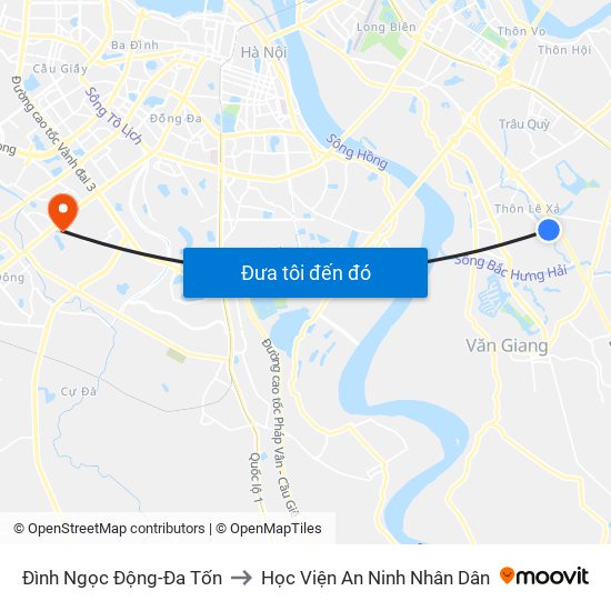 Đình Ngọc Động-Đa Tốn to Học Viện An Ninh Nhân Dân map