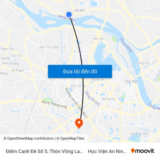 Điếm Canh Đê Số 5, Thôn Võng La-Đê Tả Sông Hồng to Học Viện An Ninh Nhân Dân map