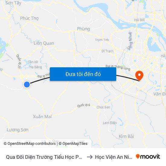 Qua Đối Diện Trường Tiểu Học Phú Cát 50m - Xã Phú Cát to Học Viện An Ninh Nhân Dân map