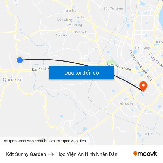 Kđt Sunny Garden to Học Viện An Ninh Nhân Dân map