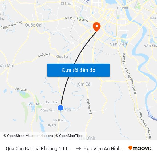 Qua Cầu Ba Thá Khoảng 100m-Tỉnh Lộ 429 to Học Viện An Ninh Nhân Dân map