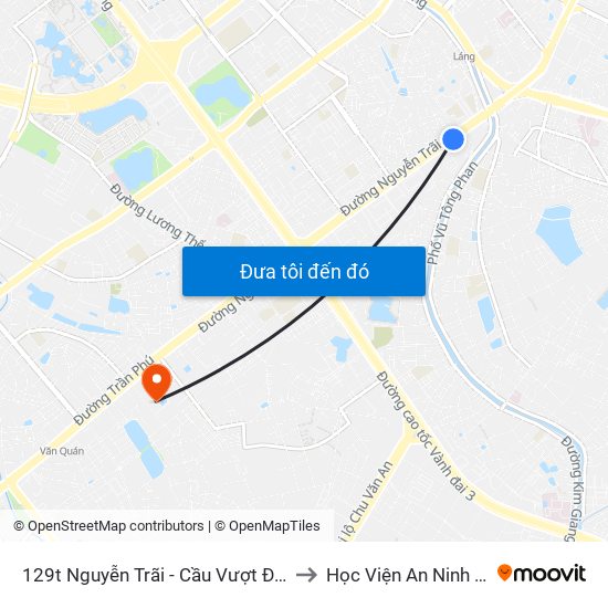 129t Nguyễn Trãi - Cầu Vượt Đi Bộ Royal City to Học Viện An Ninh Nhân Dân map