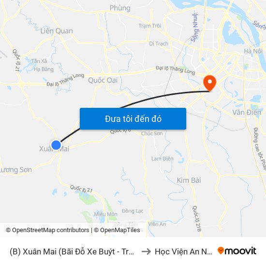 (B) Xuân Mai (Bãi Đỗ Xe Buýt - Trường Đại Học Lâm Nghiệp) to Học Viện An Ninh Nhân Dân map