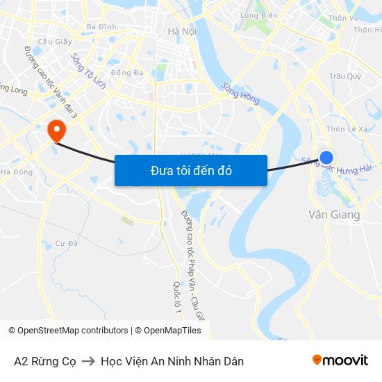 A2 Rừng Cọ to Học Viện An Ninh Nhân Dân map