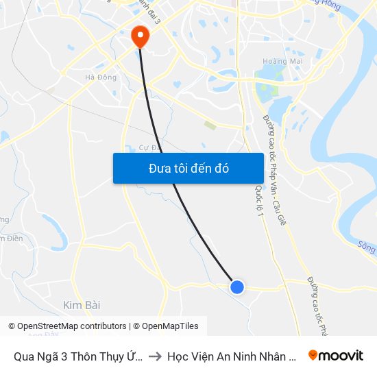 Qua Ngã 3 Thôn Thụy Ứng to Học Viện An Ninh Nhân Dân map