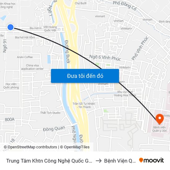 Trung Tâm Khtn Công Nghệ Quốc Gia - 18 Hoàng Quốc Việt to Bệnh Viện Quân Y 354 map