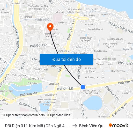 Đối Diện 311 Kim Mã (Gần Ngã 4 Kim Mã - Vạn Bảo) to Bệnh Viện Quân Y 354 map