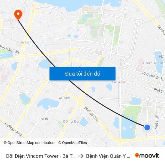 Đối Diện Vincom Tower - Bà Triệu to Bệnh Viện Quân Y 354 map