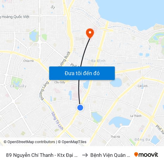 89 Nguyễn Chí Thanh - Ktx Đại Học Luật to Bệnh Viện Quân Y 354 map