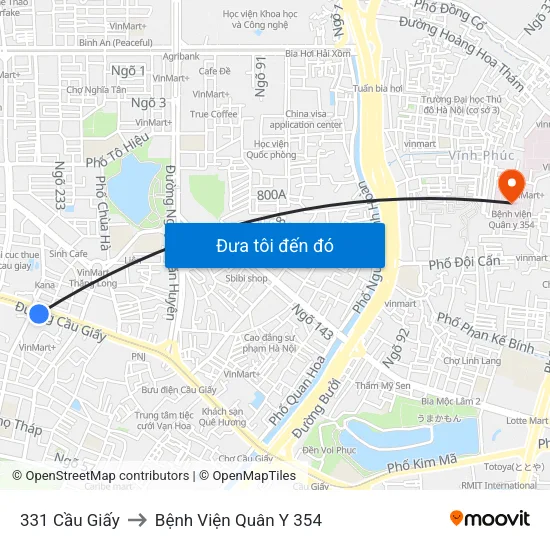 331 Cầu Giấy to Bệnh Viện Quân Y 354 map