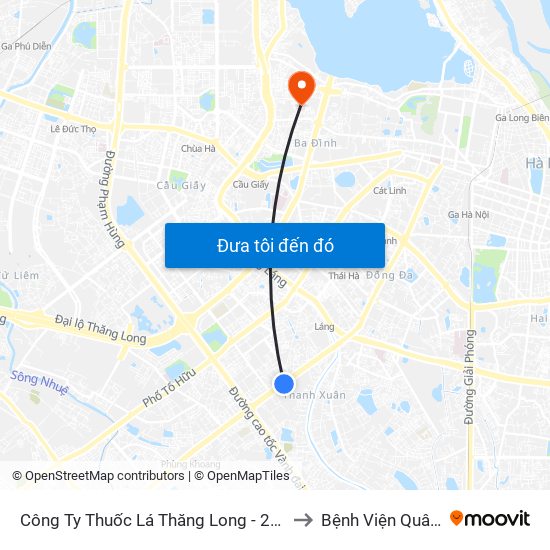 Công Ty Thuốc Lá Thăng Long - 235 Nguyễn Trãi to Bệnh Viện Quân Y 354 map