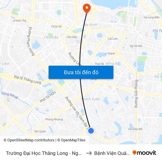 Trường Đại Học Thăng Long - Nghiêm Xuân Yêm to Bệnh Viện Quân Y 354 map