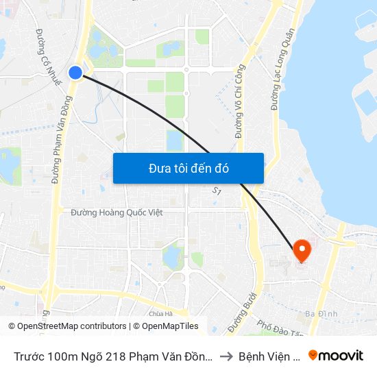 Trước 100m Ngõ 218 Phạm Văn Đồng (Đối Diện Công Viên Hòa Bình) to Bệnh Viện Quân Y 354 map