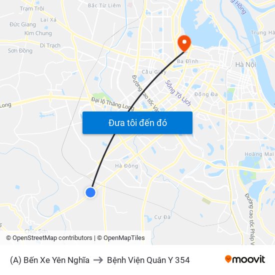 (A) Bến Xe Yên Nghĩa to Bệnh Viện Quân Y 354 map