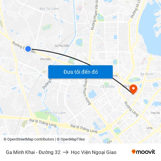 Ga Minh Khai - Đường 32 to Học Viện Ngoại Giao map