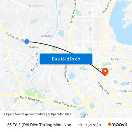 135 Tổ 3 (Đối Diện Trường Mầm Non Sao Mai - Kiều Mai) - Đường 32 to Học Viện Ngoại Giao map