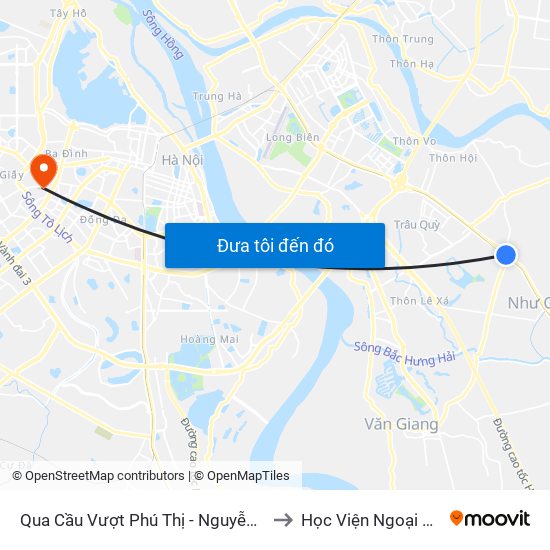 Qua Cầu Vượt Phú Thị - Nguyễn Bình to Học Viện Ngoại Giao map