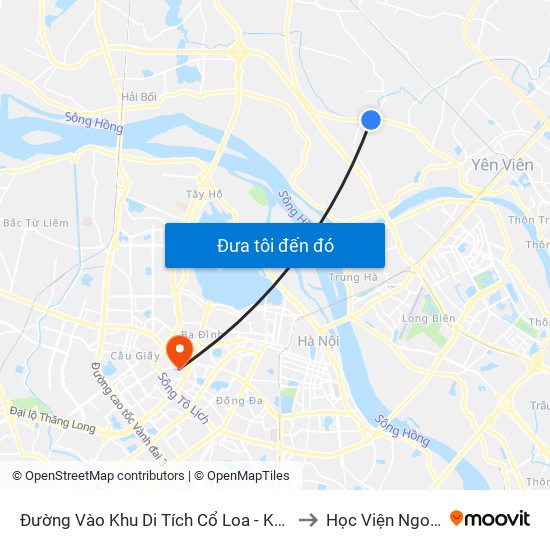 Đường Vào Khu Di Tích Cổ Loa - Km 5 Quốc Lộ 3 to Học Viện Ngoại Giao map