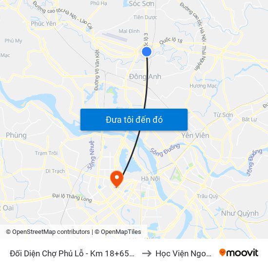 Đối Diện Chợ Phủ Lỗ - Km 18+650 Quốc Lộ 3 to Học Viện Ngoại Giao map