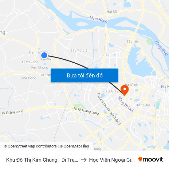 Khu Đô Thị Kim Chung - Di Trạch to Học Viện Ngoại Giao map