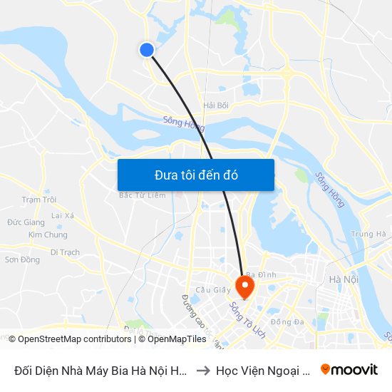 Đối Diện Nhà Máy Bia Hà Nội Habeco to Học Viện Ngoại Giao map