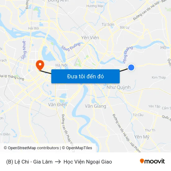 (B) Lệ Chi - Gia Lâm to Học Viện Ngoại Giao map