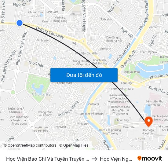 Học Viện Báo Chí Và Tuyên Truyền - 36 Xuân Thủy to Học Viện Ngoại Giao map