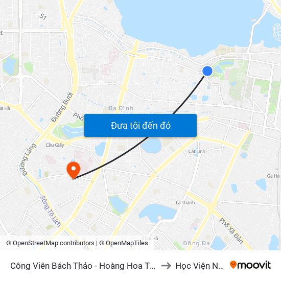 Công Viên Bách Thảo - Hoàng Hoa Thám (Qua Phố Ngọc Hà) to Học Viện Ngoại Giao map