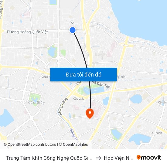 Trung Tâm Khtn Công Nghệ Quốc Gia - 18 Hoàng Quốc Việt to Học Viện Ngoại Giao map